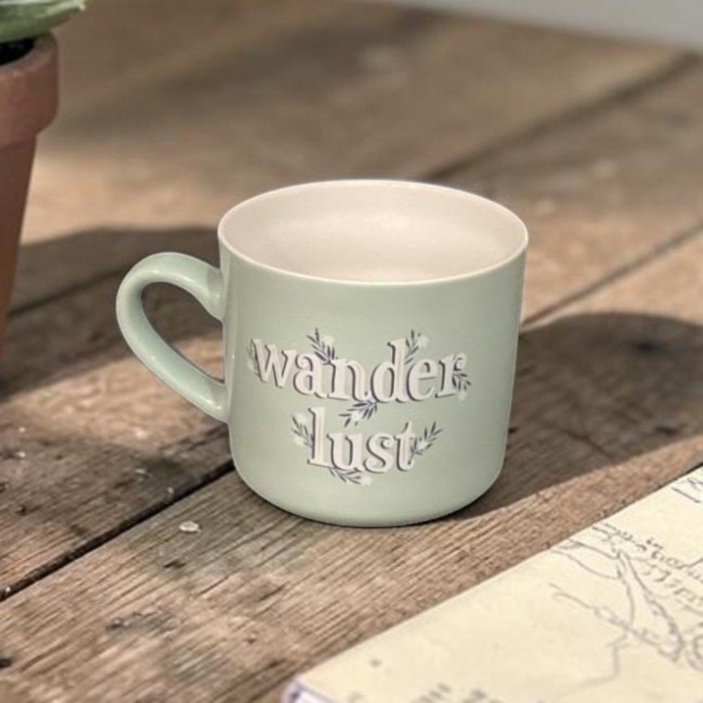 OpalHouse "Wander Lust" Mint Green Oversized Coffee Cup, Vintage Inspired Mug